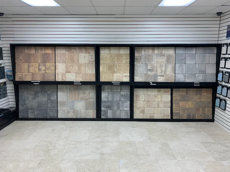 Florida pool showroom display wall with materials