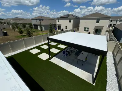 Close-up of custom pergola Florida with powder-coated aluminum beams